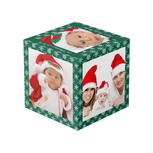 Custom Photos Santa Baby Green With Snowflakes SQ Kubus (Achter hoekig)