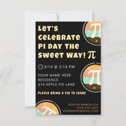 Custom Pi Day Pie Party Invitation Template Card (Devant)