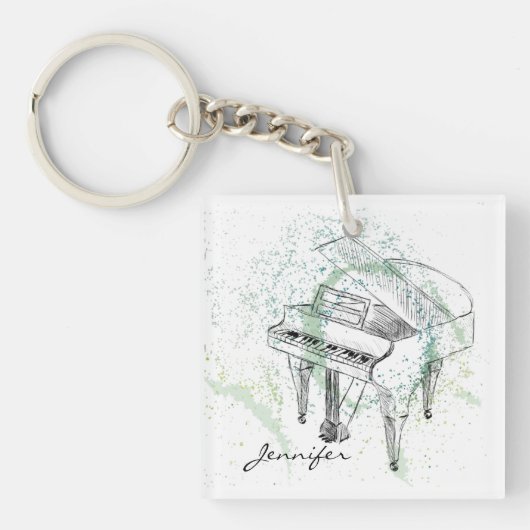 Custom Piano Illustration Art Drawing Music Lovers Sleutelhanger (Voorkant)