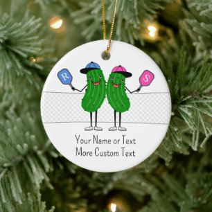 Custom Pickleball Paar Kerstmis Keramisch Ornament
