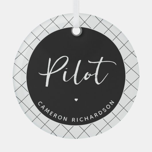 Custom Pilot Aviation School Afstuderen Elegant Glas Ornament (Voorkant)