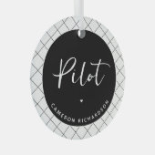 Custom Pilot Aviation School Afstuderen Elegant Glas Ornament (Voorkant Rechts)