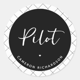 Custom Pilot Aviation School Afstuderen Elegant Ronde Sticker