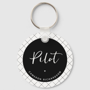 Custom Pilot Aviation School Afstuderen Elegant Sleutelhanger