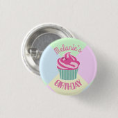 Custom Pink Birthday Cupcake Personalised Ronde Button 3,2 Cm (Voorkant /achterkant)