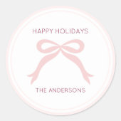 Custom Pink Bow Holiday Ronde Sticker (Voorkant)
