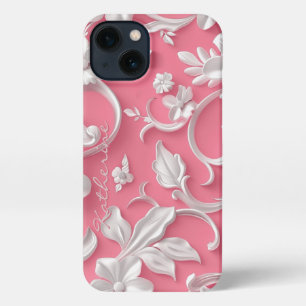 Custom Pink Floral iPhone Case Schattige Roze en iPhone 13 Hoesje