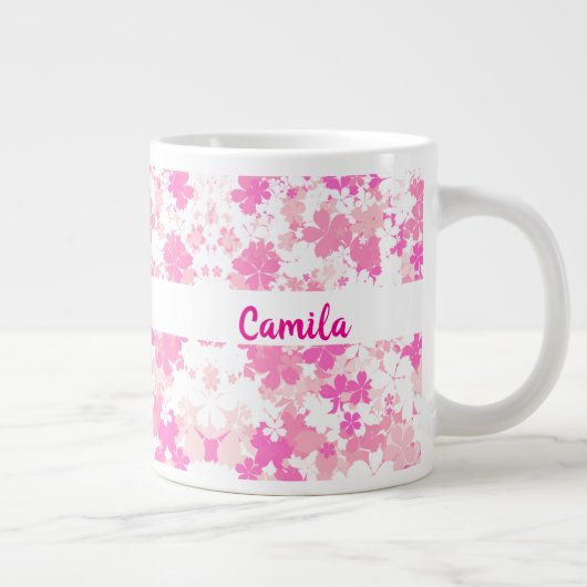 Custom Pink Floral Name Coffee Mug (Droite)