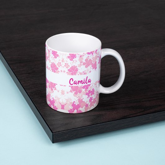 Custom Pink Floral Name Coffee Mug