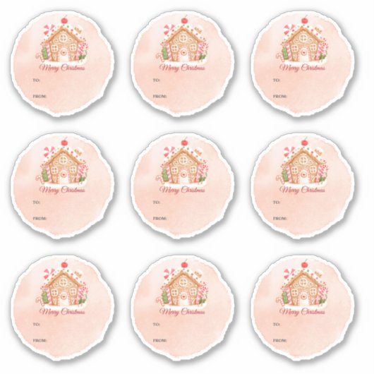 Custom Pink Gingerbread House Holiday Gift Label (Voorkant)