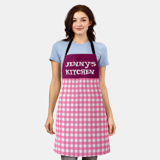 CUSTOM PINK GINGHAM KITCHEN APRON SCHORT