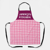 CUSTOM PINK GINGHAM KITCHEN APRON SCHORT (Voorkant)