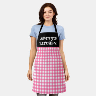CUSTOM PINK GINGHAM KITCHEN APRON SCHORT