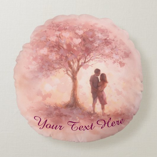 Custom Pink Love Tree Round Pillow Rond Kussen (Voorkant)