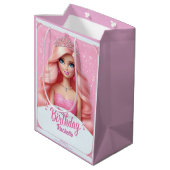 Custom Pink Princess Happy Birthday Medium Cadeauzakje (Achterkant Gekanteld)