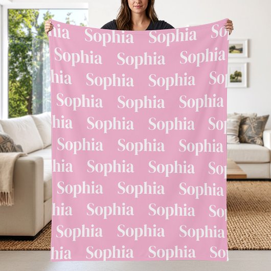 Custom Pink Repeating Name Fleece Deken