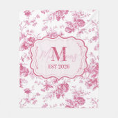 Custom Pink Toile Floral Monogram Fleece Deken (Voorkant)