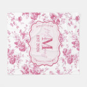 Custom Pink Toile Floral Monogram Fleece Deken (Voorkant (Horizontaal))