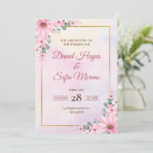 Custom Pink Watercolor Wedding Invitation (Debout devant)