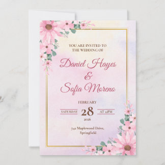 Custom Pink Watercolor Wedding Invitation Kaart