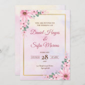 Custom Pink Watercolor Wedding Invitation Kaart (Voorkant / Achterkant)