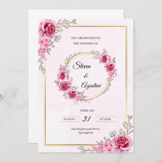 Custom Pink Wedding Invitation | Editable (Devant / Derrière)