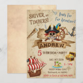 Custom Pirate Party Birthday Card Invitation  Kaart (Voorkant / Achterkant)