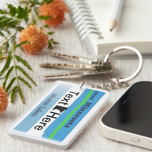 Custom plate keyring, Minnesota license plate key Sleutelhanger (Voorkant Rechts)