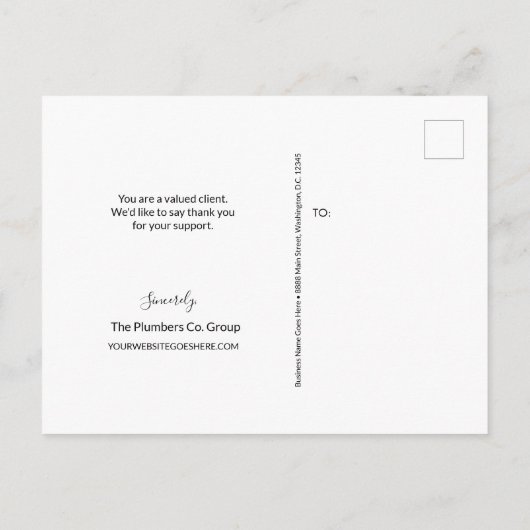Custom Plumber Business Logo Eenvoudig bedankt Briefkaart (Achterkant)