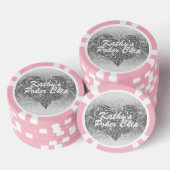 Custom Poker Chip Zilver Faux Glitter Hart Bloemen (Opstapeling)