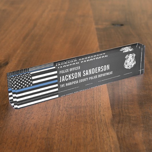 Custom Police Officer Department Thin Blue Line Naambordje (Zijkant)