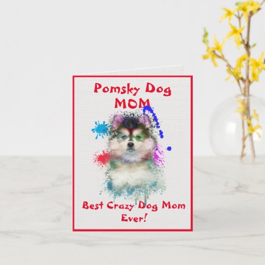 Custom Pomsky Moeder Hond Beste Gek Hond Lady Digi Kaart (Gele Bloem)