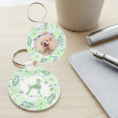 Custom Poodle Photo with Mint Green Floral Wreath Sleutelhanger