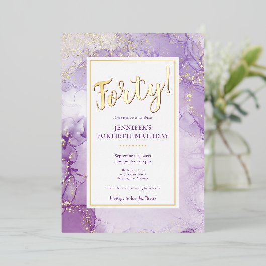 CUSTOM - Porter Lavendel & Gouden Folie Verjaardag Folie Uitnodiging (Staand Voorkant)