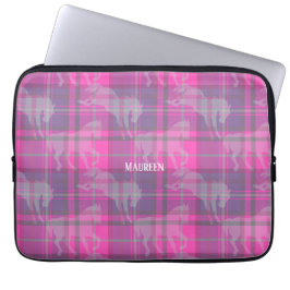 Custom preppy roze paarse paard tartan hart laptop sleeve