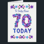 Custom Pretty Floral 70th Birthday, for Anyone<br><div class="desc">A pretty,  floral 70th Birthday Card to personalise for a anyone,  a family member or with name. The numbers are composed of pink,  blue and purple flowers. This design is from a handpainted paper collage by Judy Adamson and you also can edit the inside text if you wish.</div>