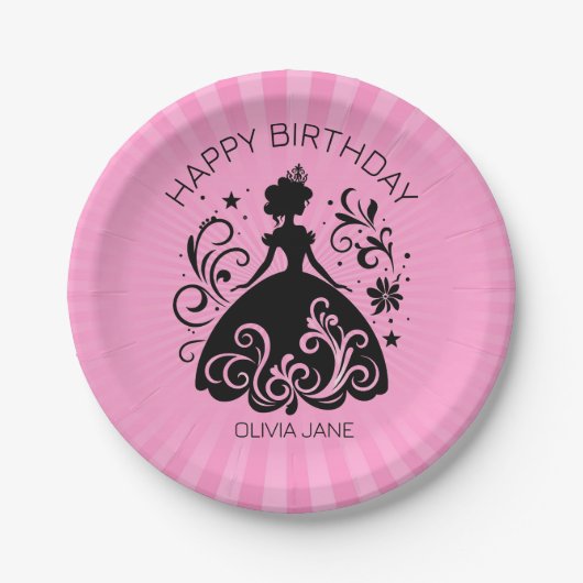 Custom Princess Verjaardagsfeest Papieren Bordje (Voorkant)