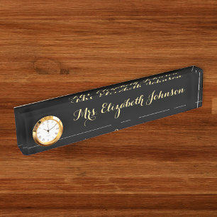 Custom Professional Black Elegant Teacher School Naambordje