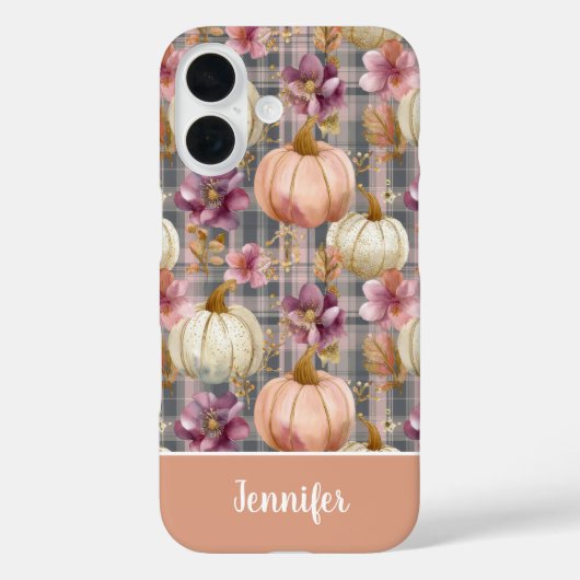 Custom Pumpkin and Flowers plaid  pattern  Case-Mate iPhone Case (Achterkant)