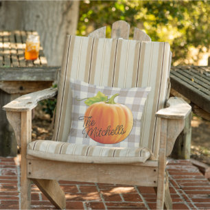 Custom Pumpkin Herfst Beige Brown Gingham Pattern Buitenkussen