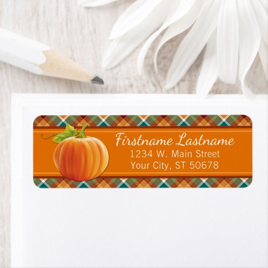 Custom Pumpkin Oranje Autumn Pset Squares Pattern Etiket (Insitu)