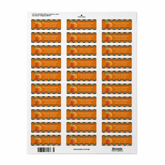Custom Pumpkin Oranje Autumn Pset Squares Pattern Etiket (Full Sheet)