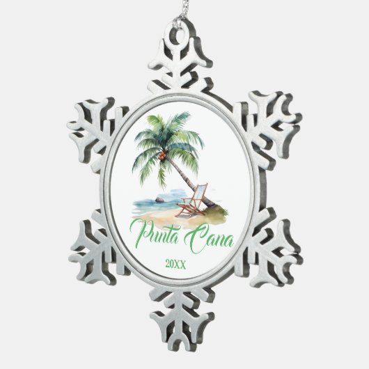 Custom Punta Cana Beach  Tin Sneeuwvlok Ornament (Rechts)