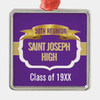 Custom Purple 50th Class Reunion  Metalen Ornament