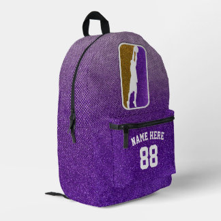 Custom Purple and Gold Faux Glitter Basketball  Bedrukte Rugzak
