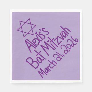 Custom Purple Bat Mitzvah Paper Napkin Servet