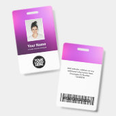 Custom Purple Employee Photo, Bar Code, Logo, Name Badge (Voor- en achterkant)