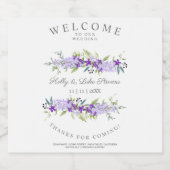 Custom Purple Flower Wedding Garland Sparkling Wijnetiket (Enkel label)