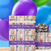 Custom Purple Happy Birthday Photo Collage Cadeaupapier