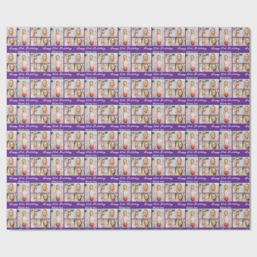 Custom Purple Happy Birthday Photo Collage Cadeaupapier (Vlak)